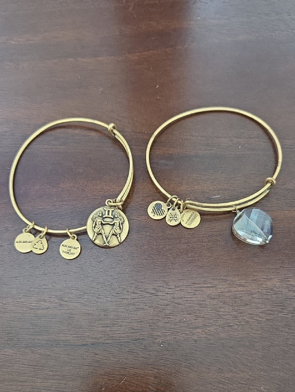 Alex and Ani Gold Zodiac Gemini Bracelet Set with Clear Crystal Charm